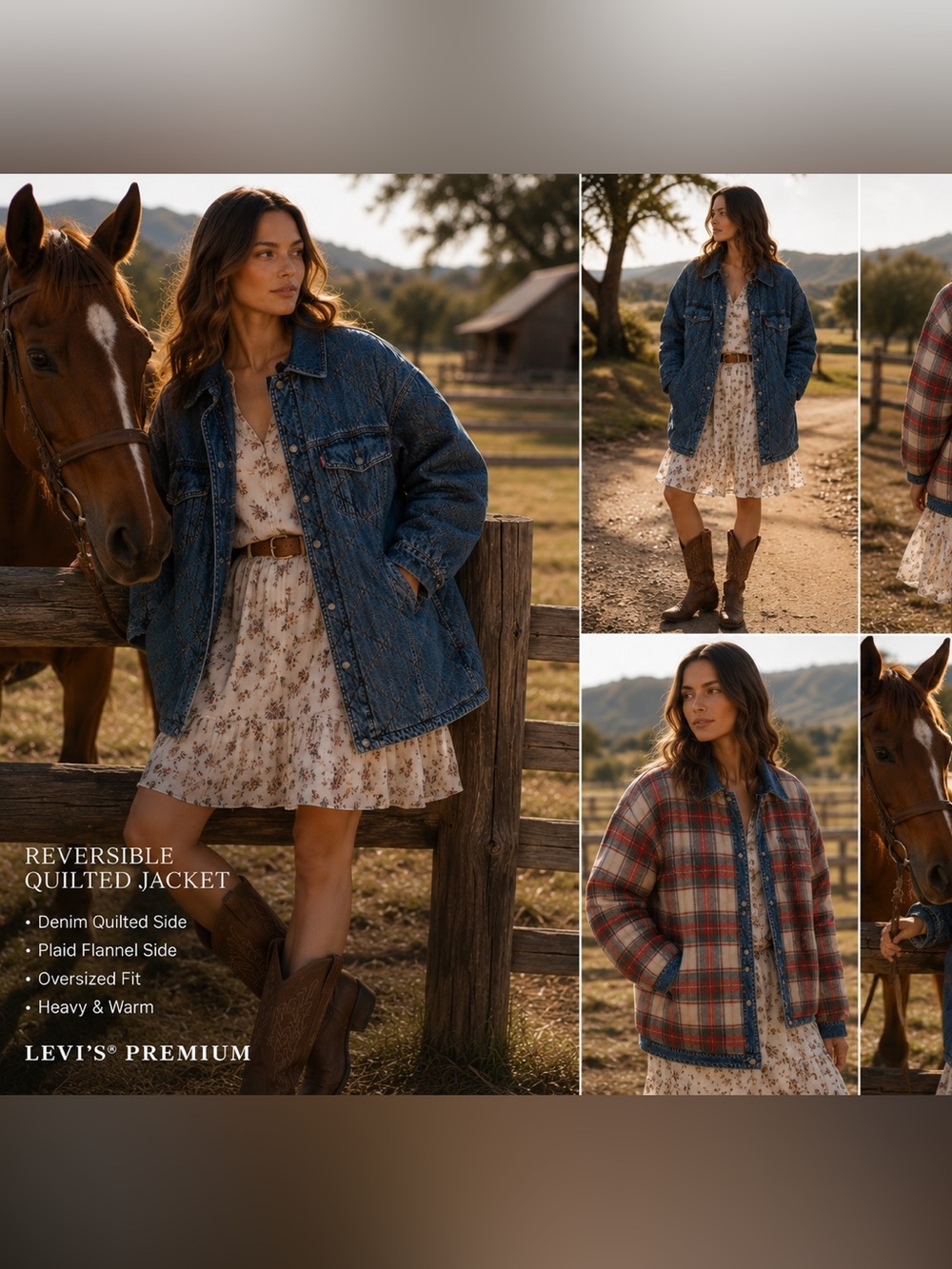Levi's Reversible Quilted Jacket - Blue Denim / Plaid size Medium